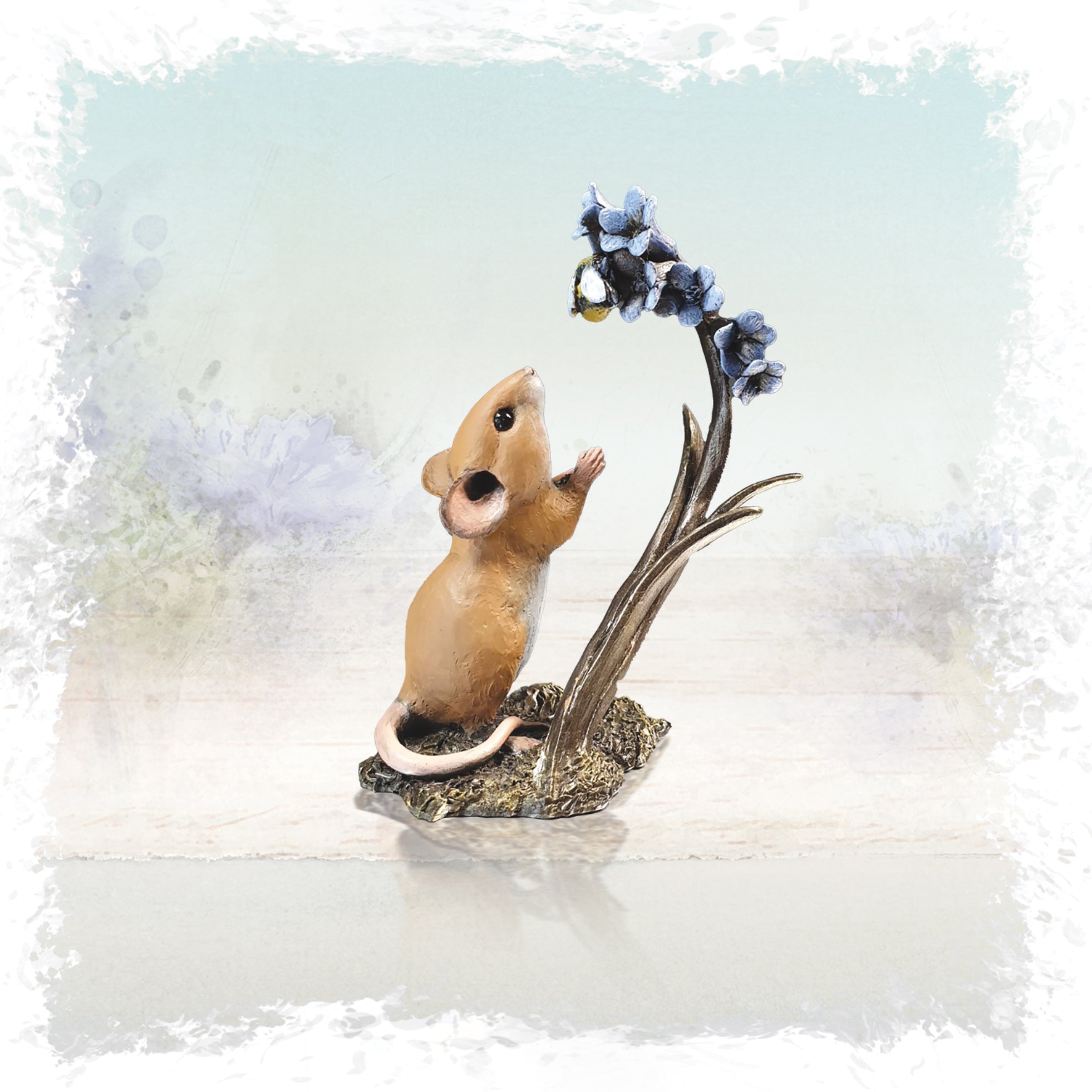 hand painted bronze mouse bluebells bee sculpture