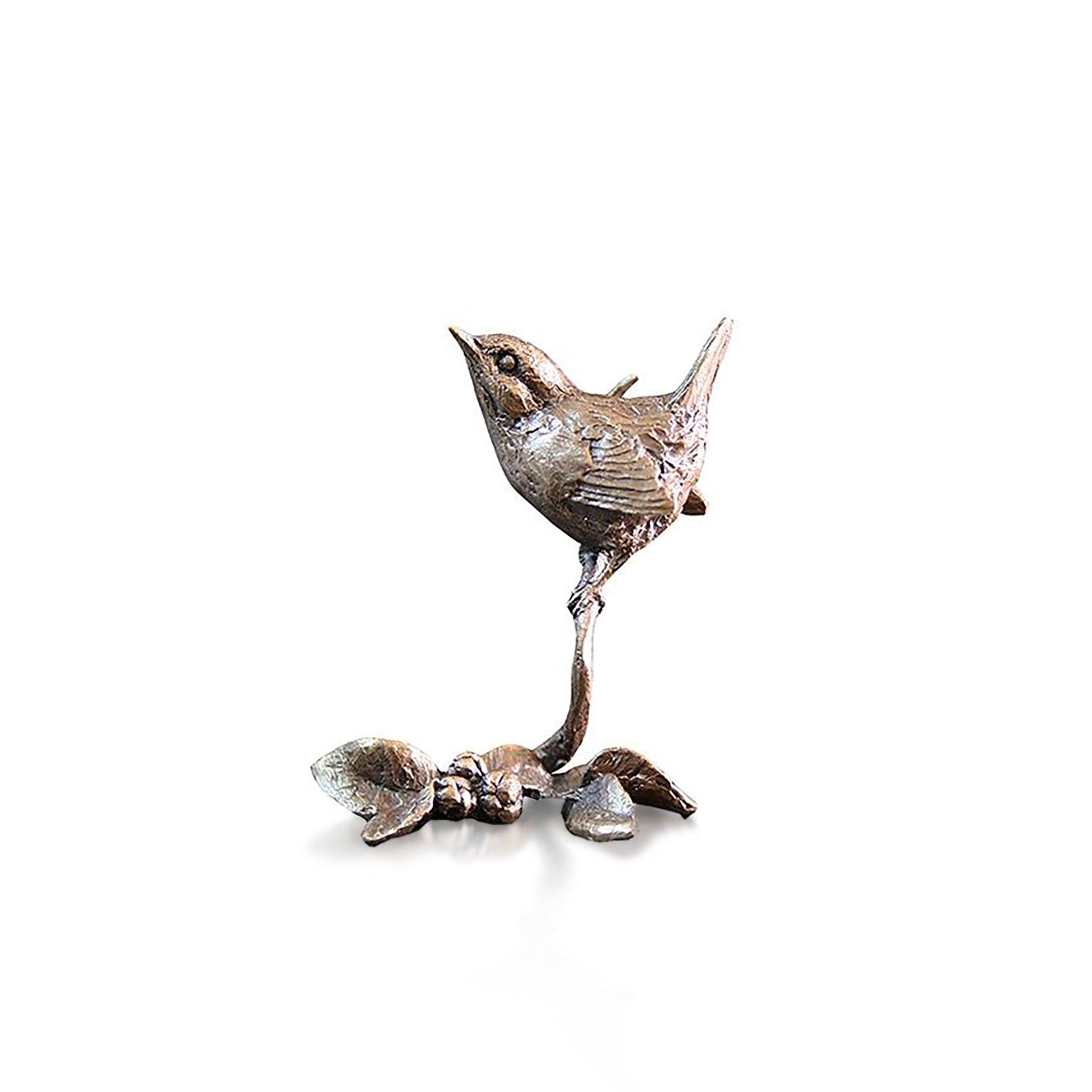 miniature bronze wren garden bird gift sculpture butler and peach