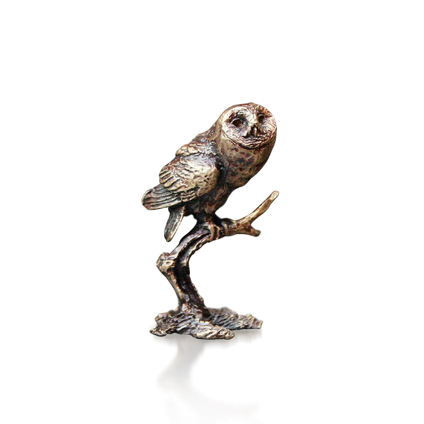 miniature bronze tawny owl gift sculpture butler and peach